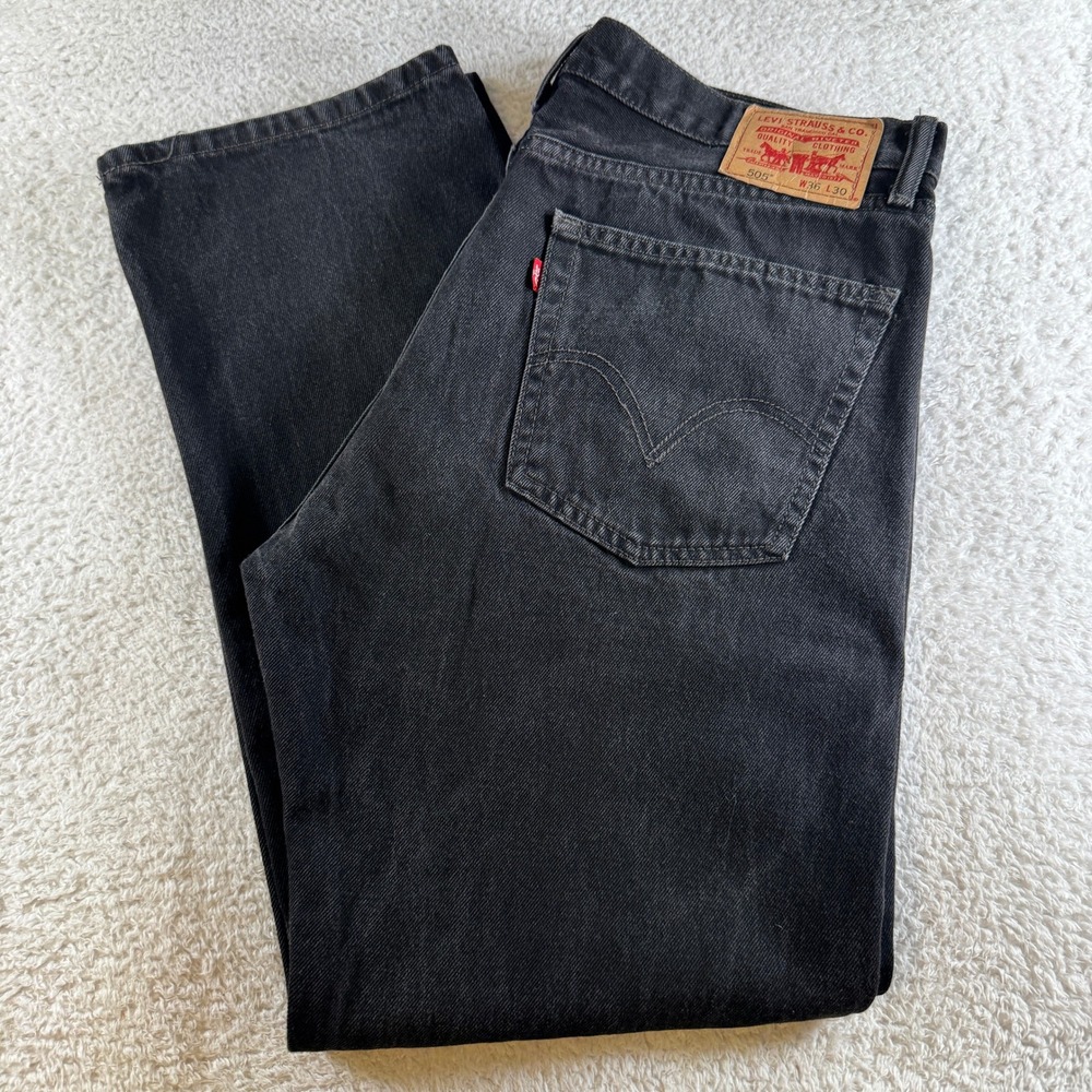 Levi's 505 Straight Fit Jeans Mens 36x30 Black Excellent Denim Pants CLEAN